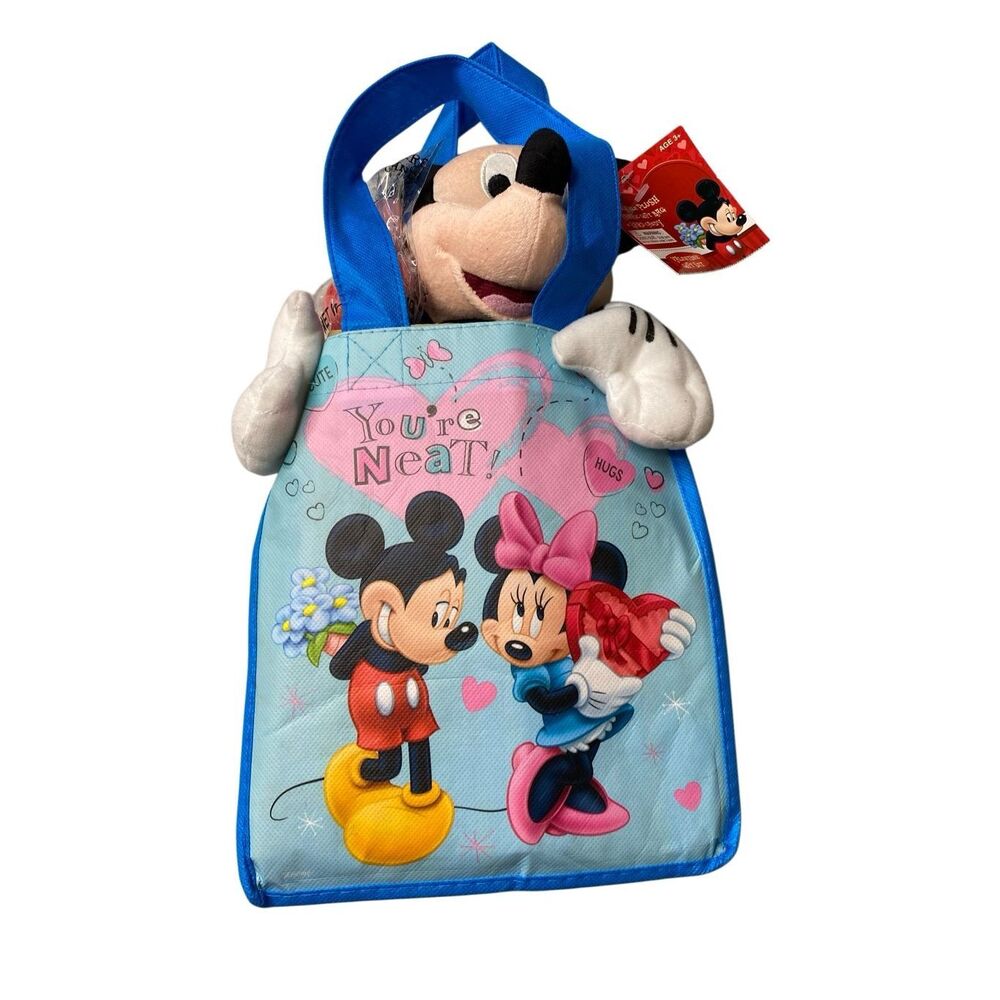 Disney Mickey Mouse Valentine Gift Set Plush Tote Bag Candy Hearts Blue Nwt